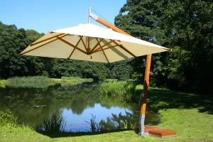 Bambrella 10' Square Levante Side Wind Bamboo Crank Lift Manual Tilt Cantilever Umbrella