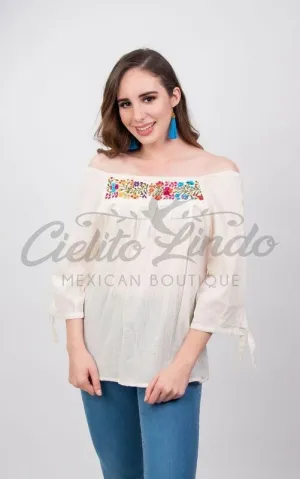 Mexican Embroidered Blouse Cozumel Cream